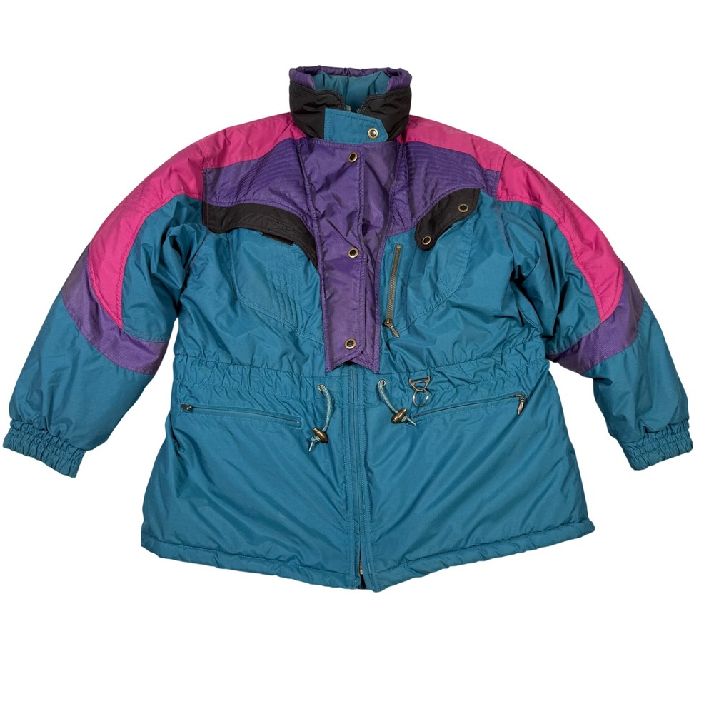 Vintage 90s St Johns Bay Womens Colorblock Ski Jacket Teal Purple Pink Large